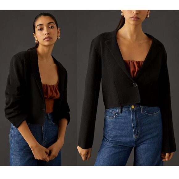 dh NEW YORK X ANTHROPOLOGIE Sweater Blazer Cardigan Black Size M - Picture 1 of 8